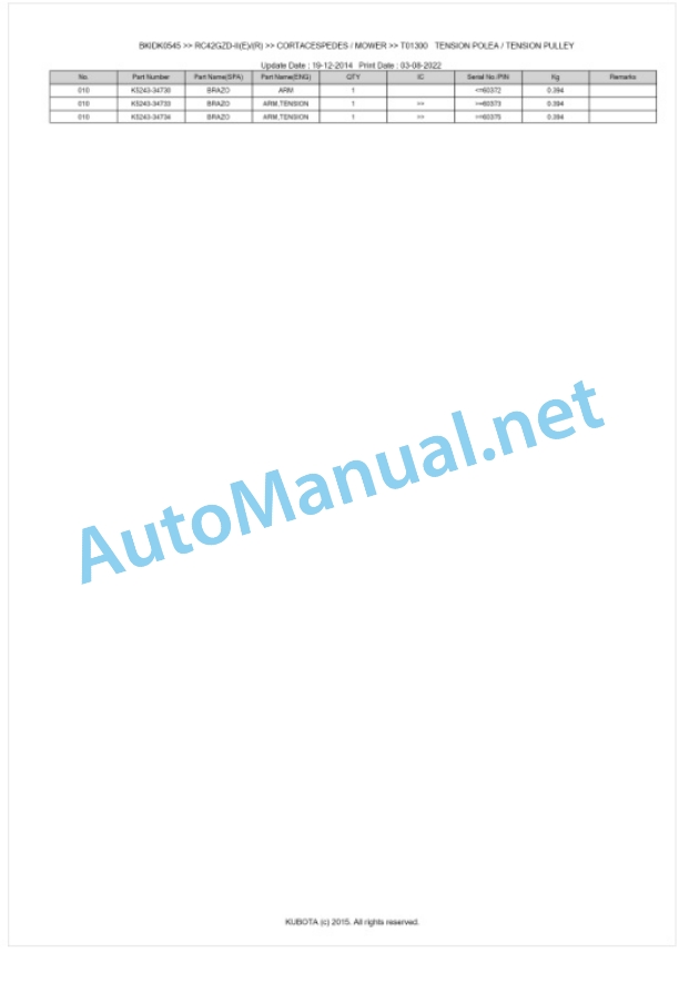 Kubota RC42GZD-II(E)(R) Parts Manual PDF BKIDK0545-4