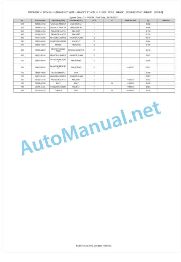 Kubota RC54-B Parts Manual PDF BKIDK0042-5