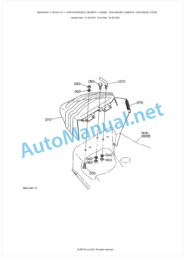 Kubota RC54-F19 Parts Manual PDF BKIDA0425-5