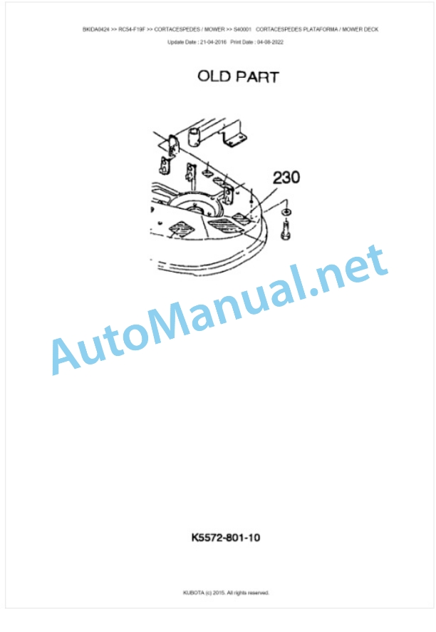 Kubota RC54-F19F Parts Manual PDF BKIDA0424-4