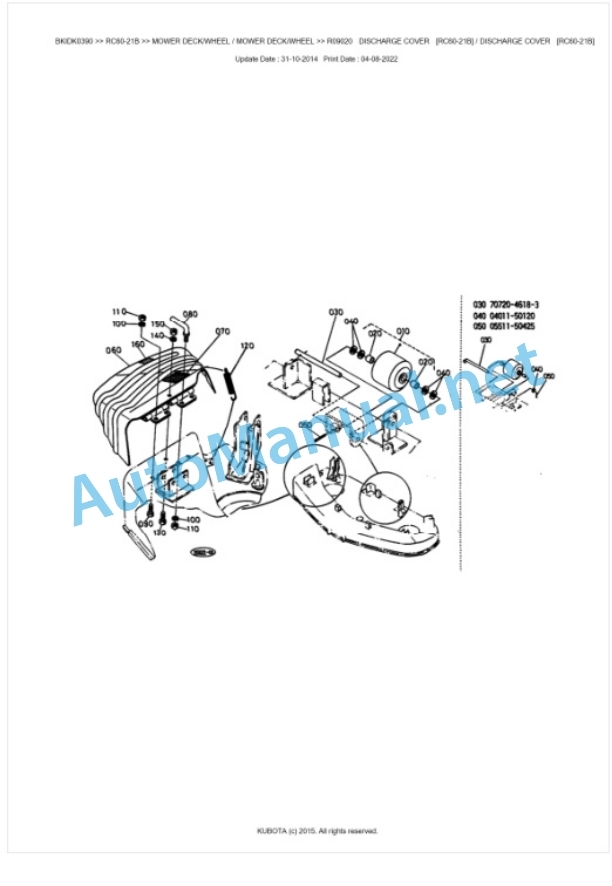 Kubota RC60-21B Parts Manual PDF BKIDK0390-4