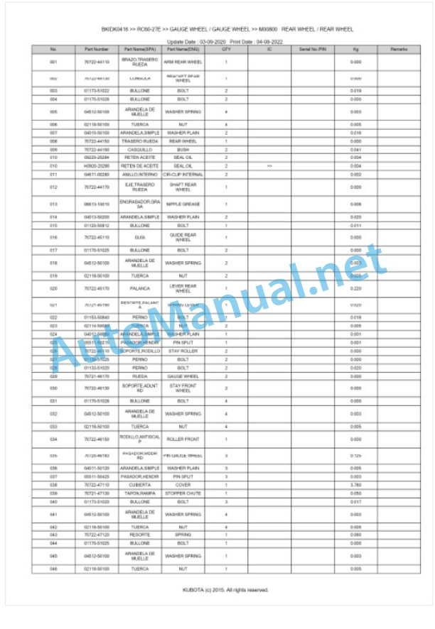 Kubota RC60-27E Parts Manual PDF BKIDK0416-5