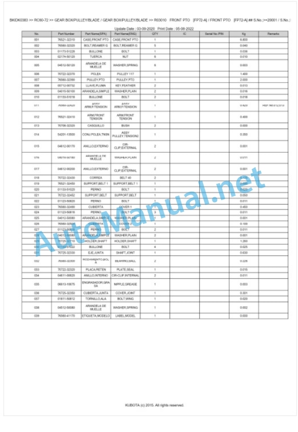 Kubota RC60-72 Parts Manual PDF BKIDK0383-3