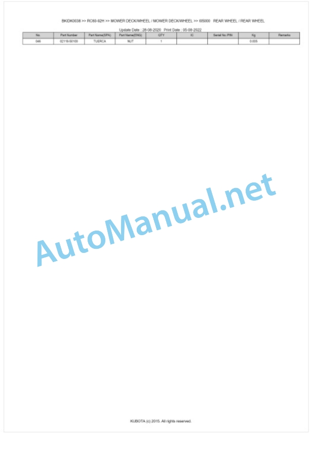 Kubota RC60-92H Parts Manual PDF BKIDK0038-4