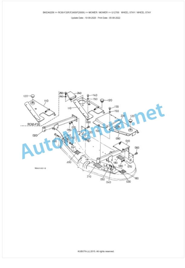 Kubota RC60-F20F(F2400, F2000II) Parts Manual PDF BKIDA0256-4