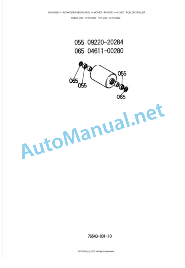 Kubota RC60-F20F(F2400, F2000II) Parts Manual PDF BKIDA0256-5