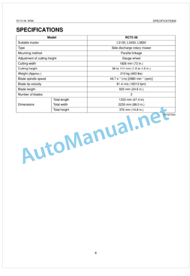 Kubota RC72-38 Rotary Mower Workshop Manual PDF-2