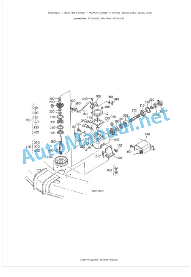 Kubota RC72-F20F(F2400B) Parts Manual PDF BKIDA0255-2