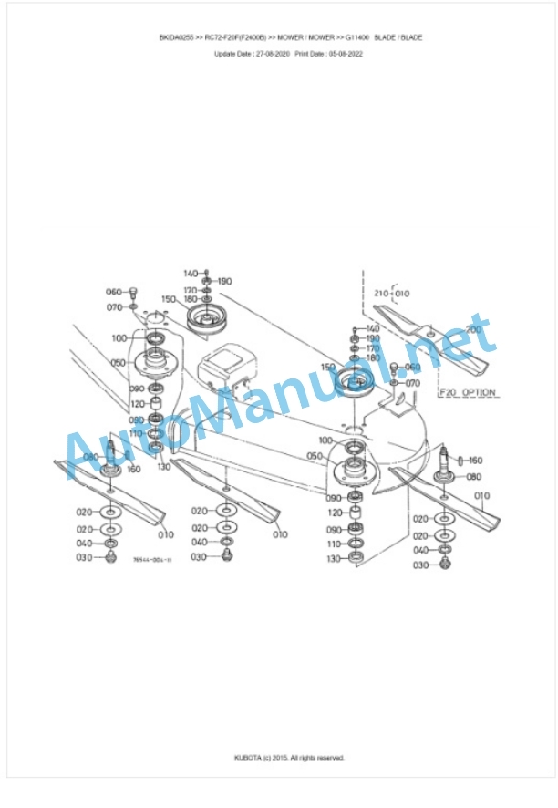 Kubota RC72-F20F(F2400B) Parts Manual PDF BKIDA0255-3