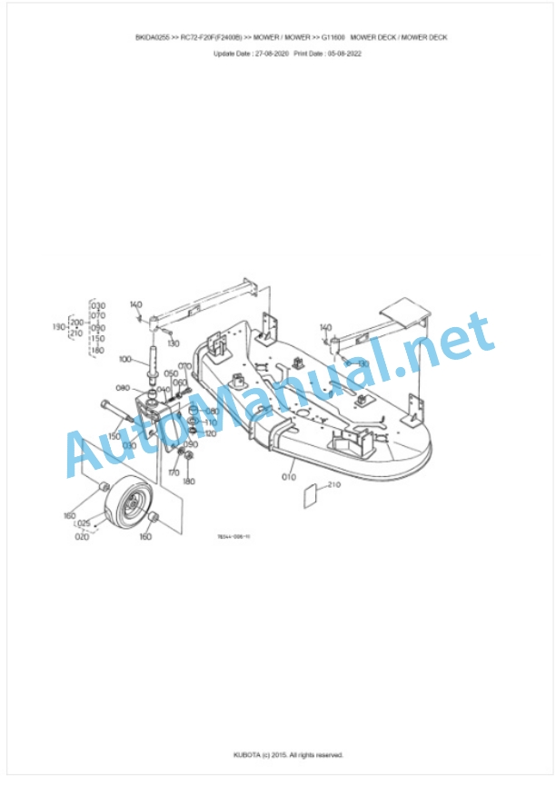 Kubota RC72-F20F(F2400B) Parts Manual PDF BKIDA0255-4