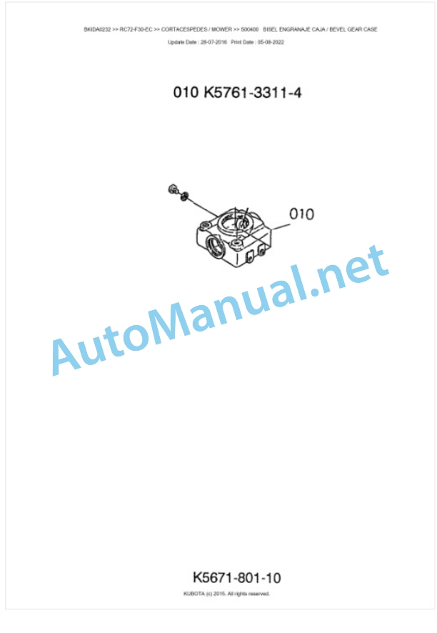 Kubota RC72-F30-EC Parts Manual PDF BKIDA0232-2