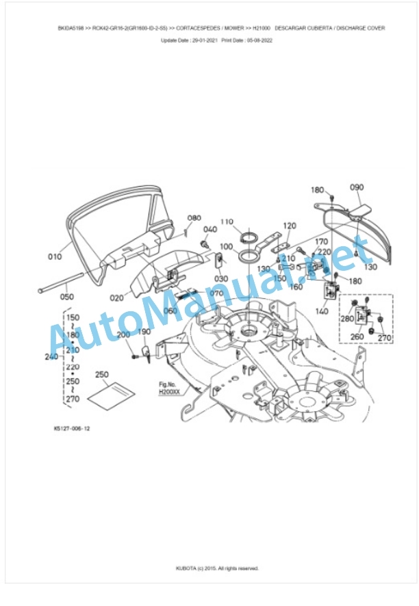 Kubota RCK42-GR16-2(GR1600-ID-2-S5) Parts Manual PDF BKIDA5198-4