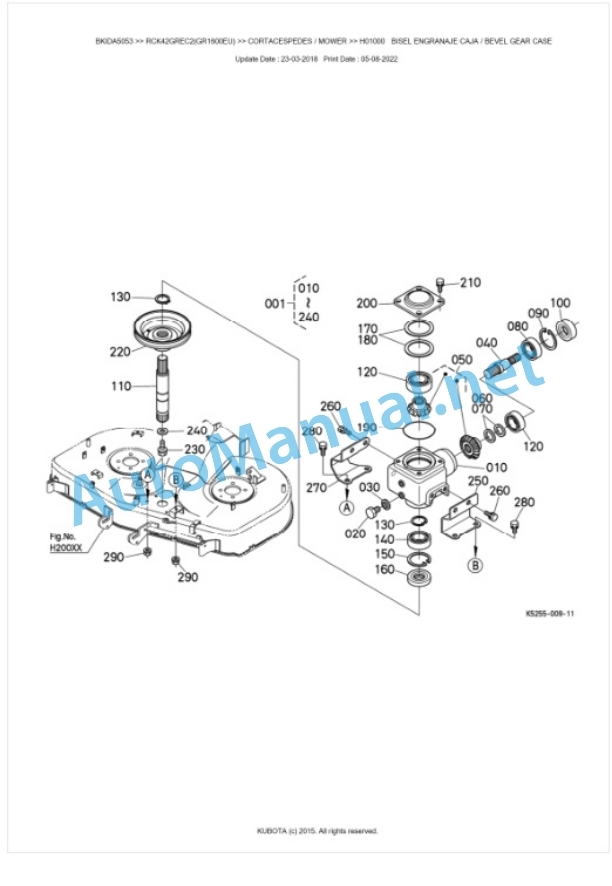 Kubota RCK42GREC2(GR1600EU) Parts Manual PDF BKIDA5053-2