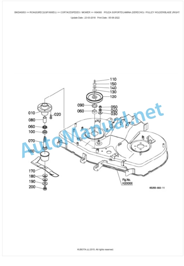 Kubota RCK42GREC2(GR1600EU) Parts Manual PDF BKIDA5053-3