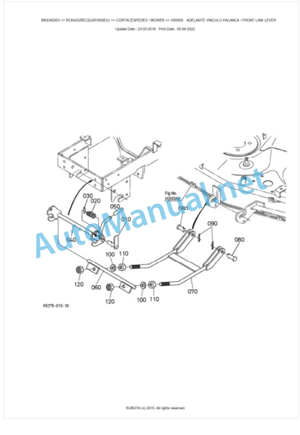 Kubota RCK42GREC2(GR1600EU) Parts Manual PDF BKIDA5053-5