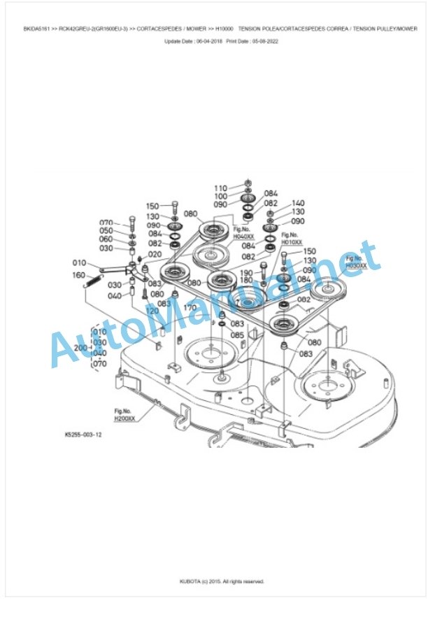 Kubota RCK42GREU-2(GR1600EU-3) Parts Manual PDF BKIDA5161-3