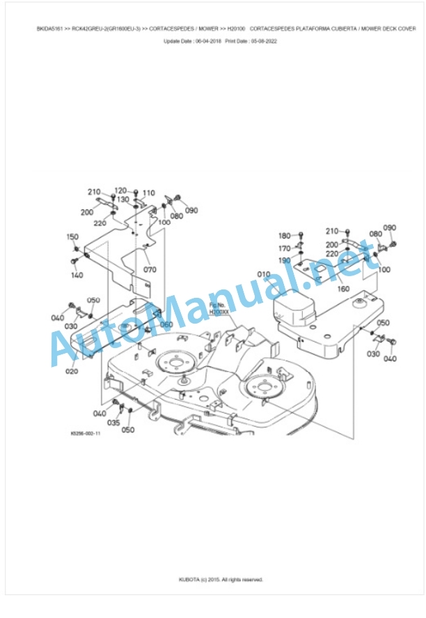 Kubota RCK42GREU-2(GR1600EU-3) Parts Manual PDF BKIDA5161-4