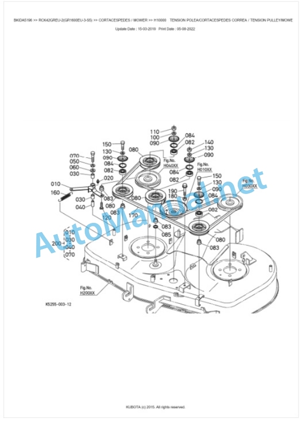 Kubota RCK42GREU-2(GR1600EU-3-S5) Parts Manual PDF BKIDA5196-3