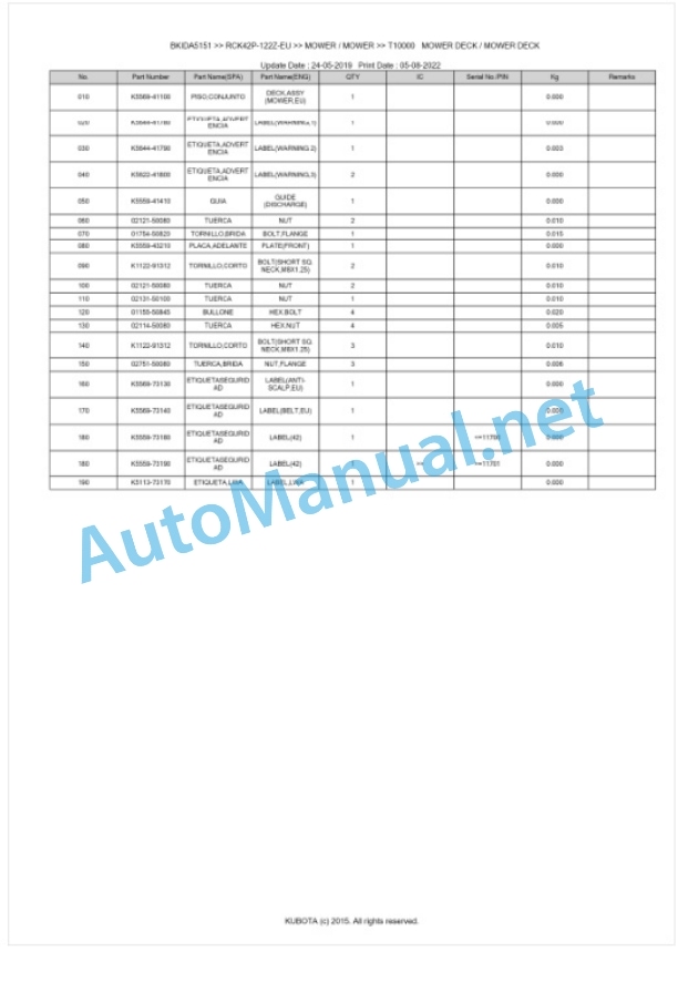 Kubota RCK42P-122Z-EU Parts Manual PDF BKIDA5151-3