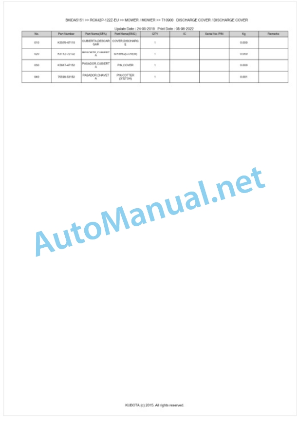 Kubota RCK42P-122Z-EU Parts Manual PDF BKIDA5151-5