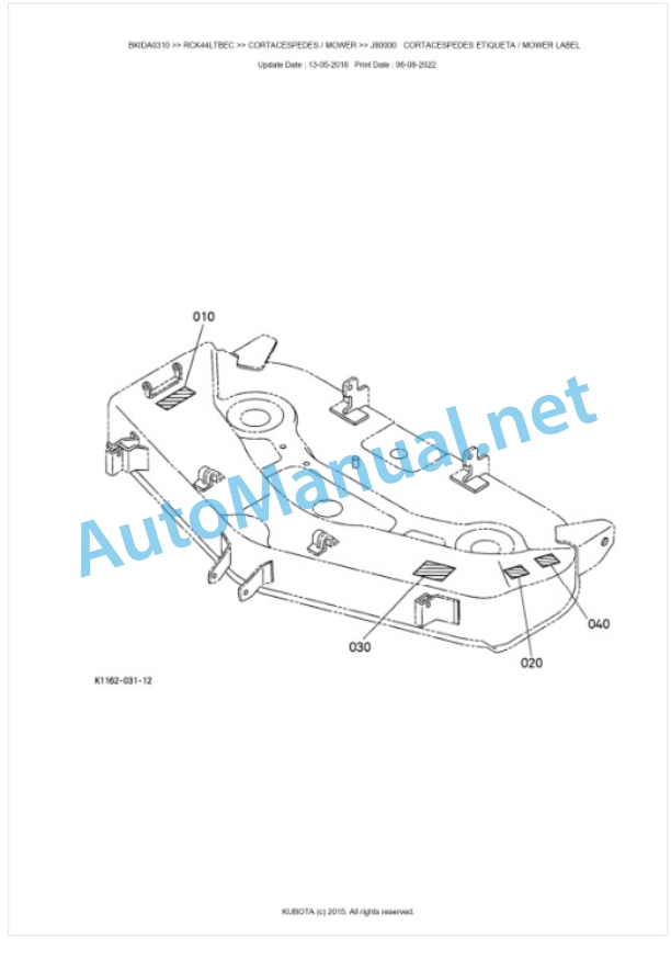 Kubota RCK44LTBEC Parts Manual PDF BKIDA0310-5