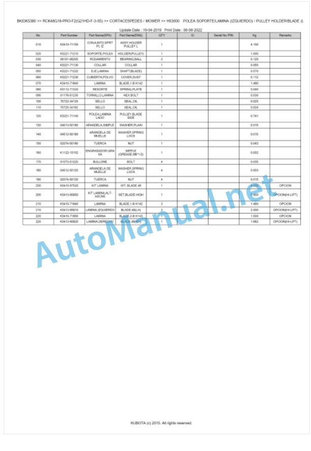 Kubota RCK48G18-PRO-F2(G21HD-F-3-S5) Parts Manual PDF BKIDK5380-3