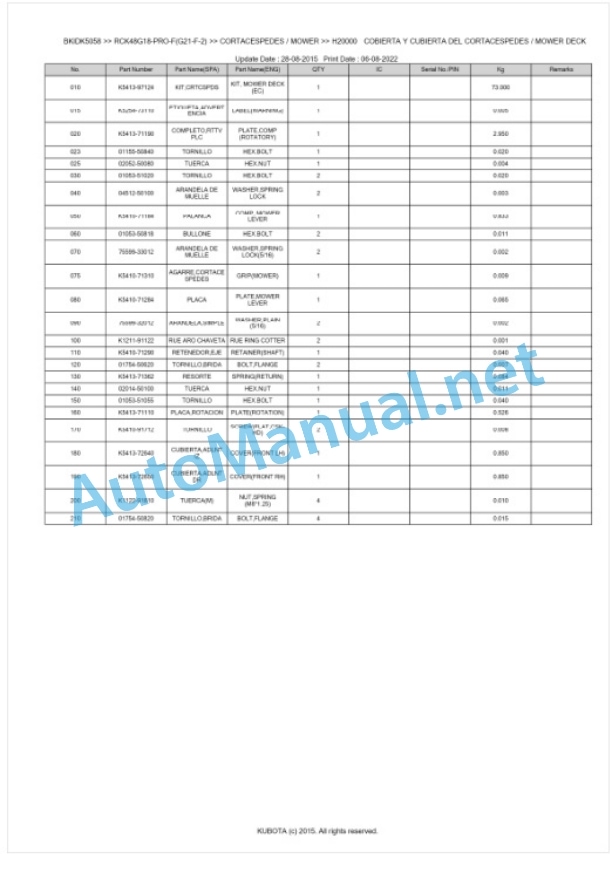 Kubota RCK48G18-PRO-F(G21-F-2) Parts Manual PDF BKIDK5058-4