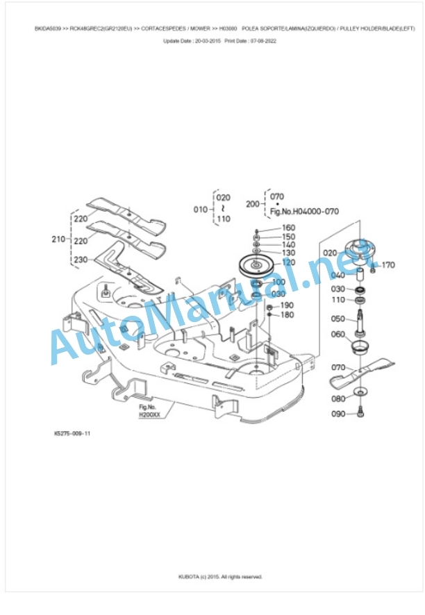 Kubota RCK48GREC2(GR2120EU) Parts Manual PDF BKIDA5039-3