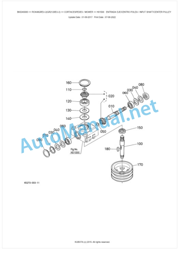 Kubota RCK48GREU-2(GR2120EU-2) Parts Manual PDF BKIDA5083-2