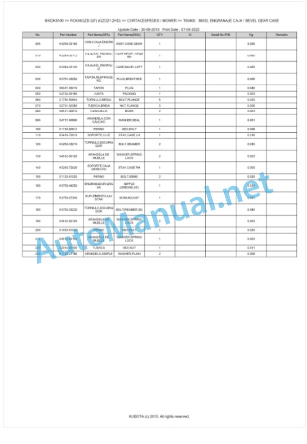 Kubota RCK48GZD-2(F) (GZD21-2HD) Parts Manual PDF BKIDK5100-2