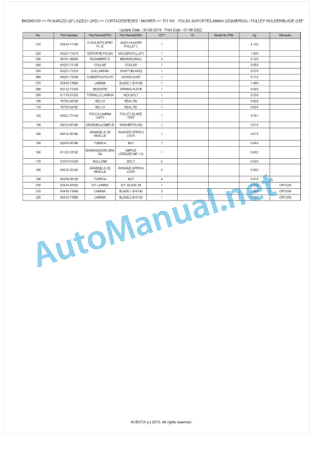 Kubota RCK48GZD-2(F) (GZD21-2HD) Parts Manual PDF BKIDK5100-3