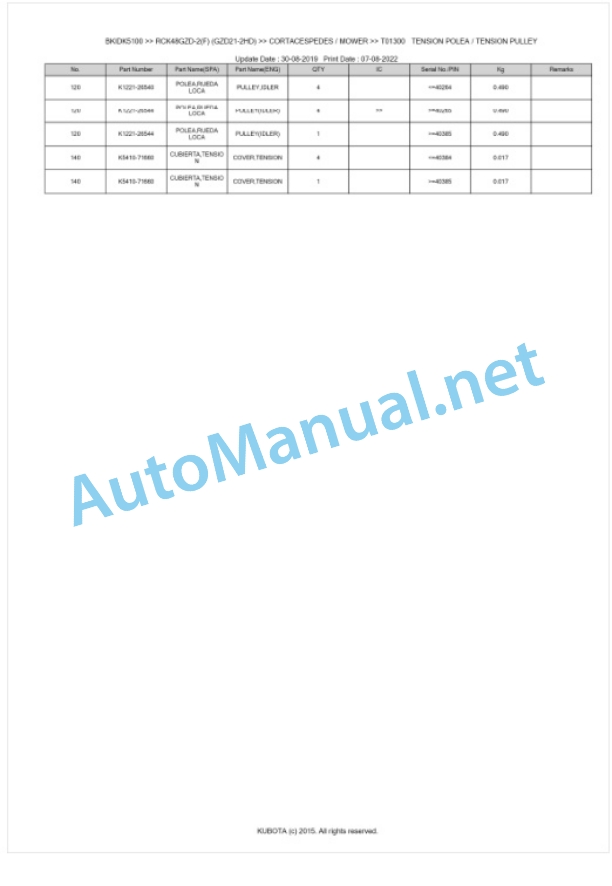 Kubota RCK48GZD-2(F) (GZD21-2HD) Parts Manual PDF BKIDK5100-4