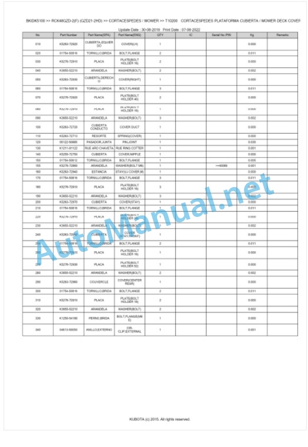 Kubota RCK48GZD-2(F) (GZD21-2HD) Parts Manual PDF BKIDK5100-5