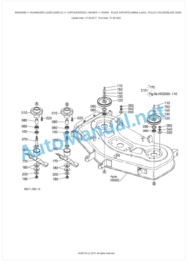 Kubota RCK48SGREU-2(GR2120SEU-2) Parts Manual PDF BKIDA5086-3