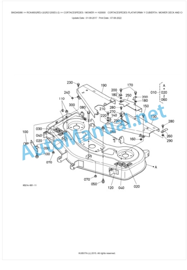 Kubota RCK48SGREU-2(GR2120SEU-2) Parts Manual PDF BKIDA5086-4