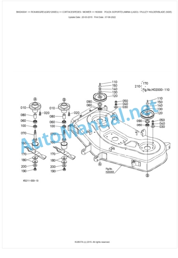 Kubota RCK48SGREU(GR2120SEU) Parts Manual PDF BKIDA5041-3