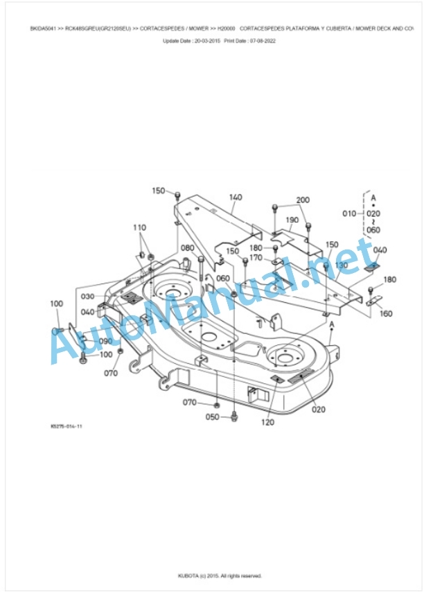 Kubota RCK48SGREU(GR2120SEU) Parts Manual PDF BKIDA5041-4