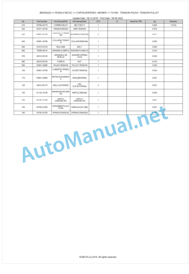 Kubota RCK54-21NZ-EC Parts Manual PDF BKIDA0223-4