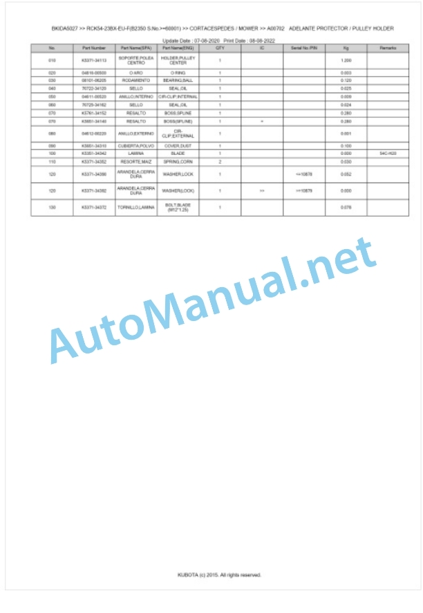 Kubota RCK54-23BX-EU-F Parts Manual PDF BKIDA5027-3