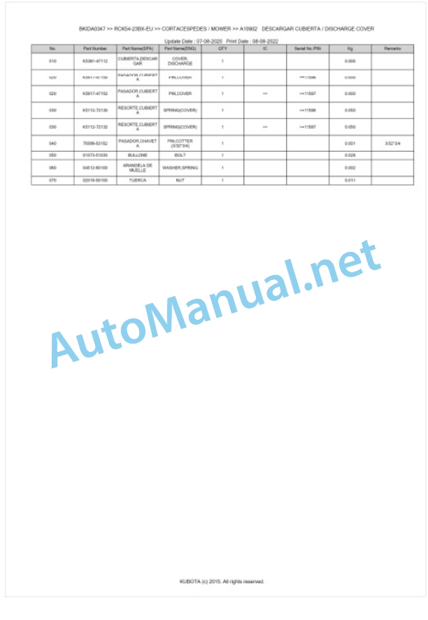 Kubota RCK54-23BX-EU Parts Manual PDF BKIDA0347-5