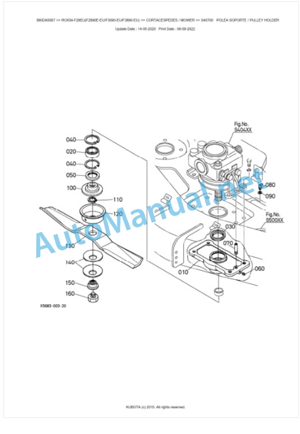 Kubota RCK54-F28EU(F2890E-EU, F3090-EU, F3890-EU) Parts Manual PDF BKIDA5067-2