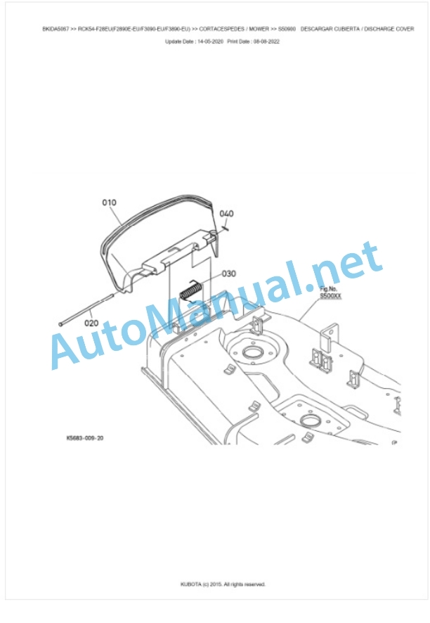 Kubota RCK54-F28EU(F2890E-EU, F3090-EU, F3890-EU) Parts Manual PDF BKIDA5067-5