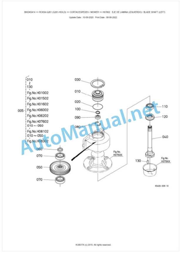 Kubota RCK54-G261 (G261-HD, G261-LD) Parts Manual PDF BKIDK5414-3