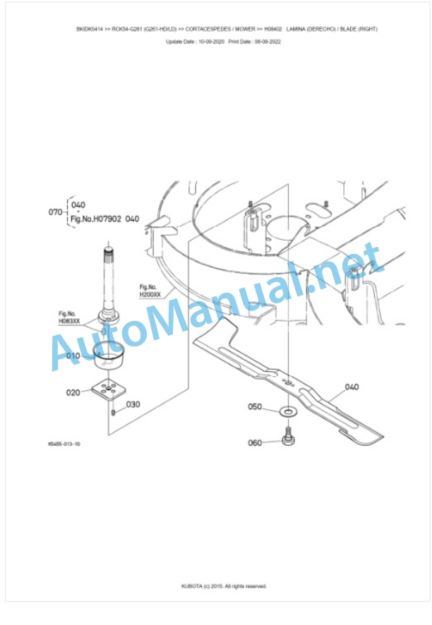 Kubota RCK54-G261 (G261-HD, G261-LD) Parts Manual PDF BKIDK5414-4