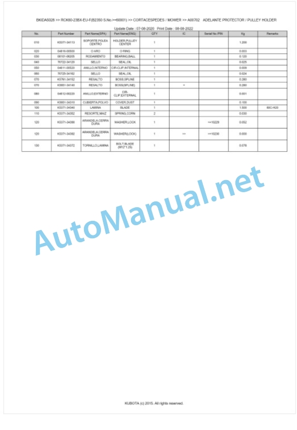 Kubota RCK60-23BX-EU-F Parts Manual PDF BKIDA5028-3