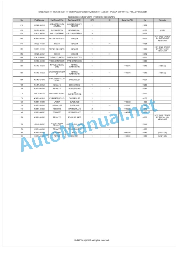 Kubota RCK60-35ST Parts Manual PDF BKIDA0293-2