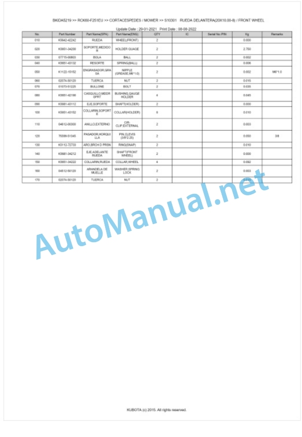 Kubota RCK60-F251EU Parts Manual PDF BKIDA5219-4