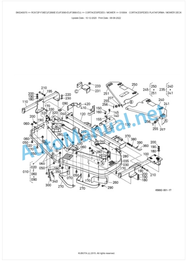 Kubota RCK72P-F36EC(F2890E-EU, F3090-EU, F3890-EU) Parts Manual PDF BKIDA5070-3