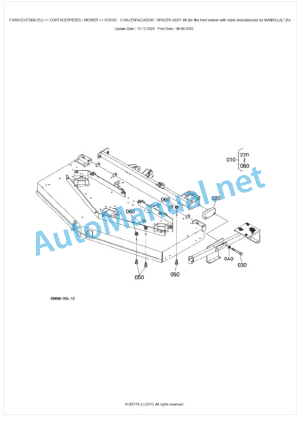 Kubota RCK72R-F36EC(F2890E-EU, F3090-EU, F3890-EU) Parts Manual PDF BKIDA5071-4