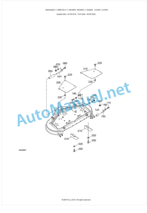 Kubota RMR150-H Parts Manual PDF BKIDA0400-3